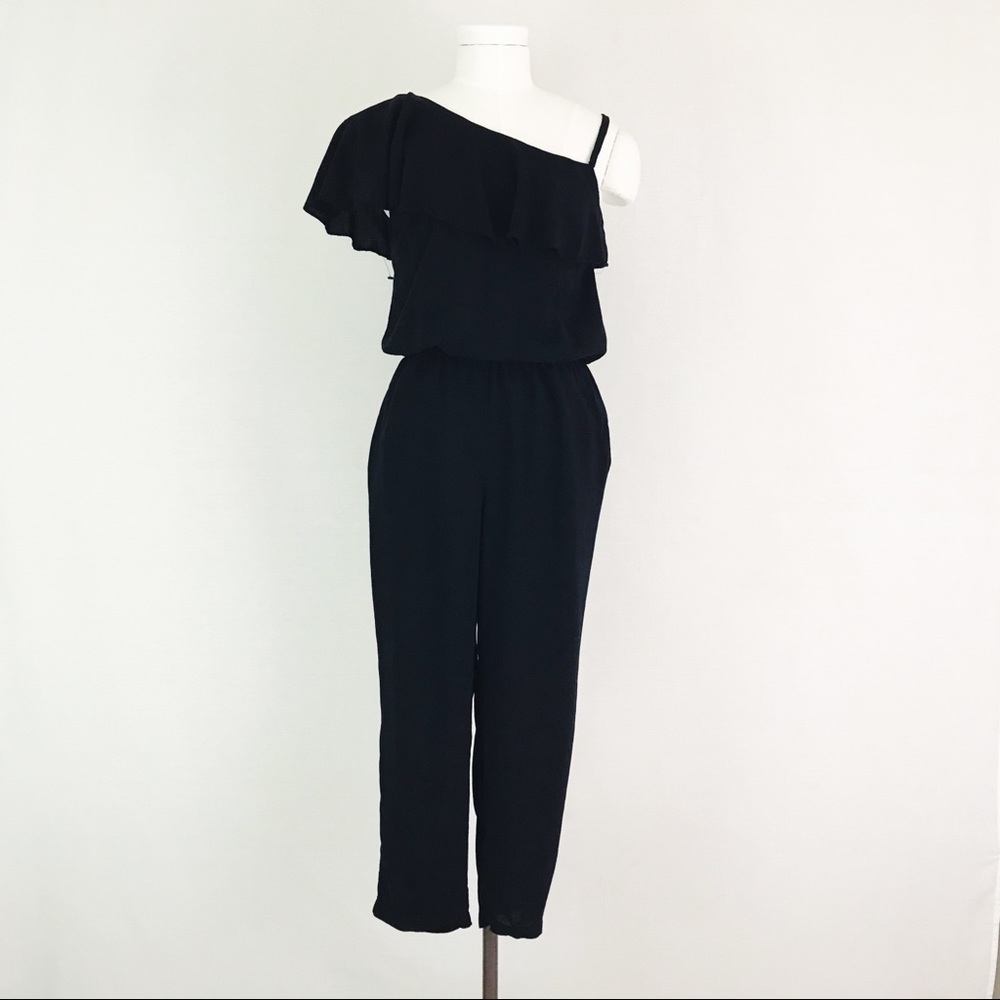 One Shouldered Ruffle Jumpsuit in Black | Size S